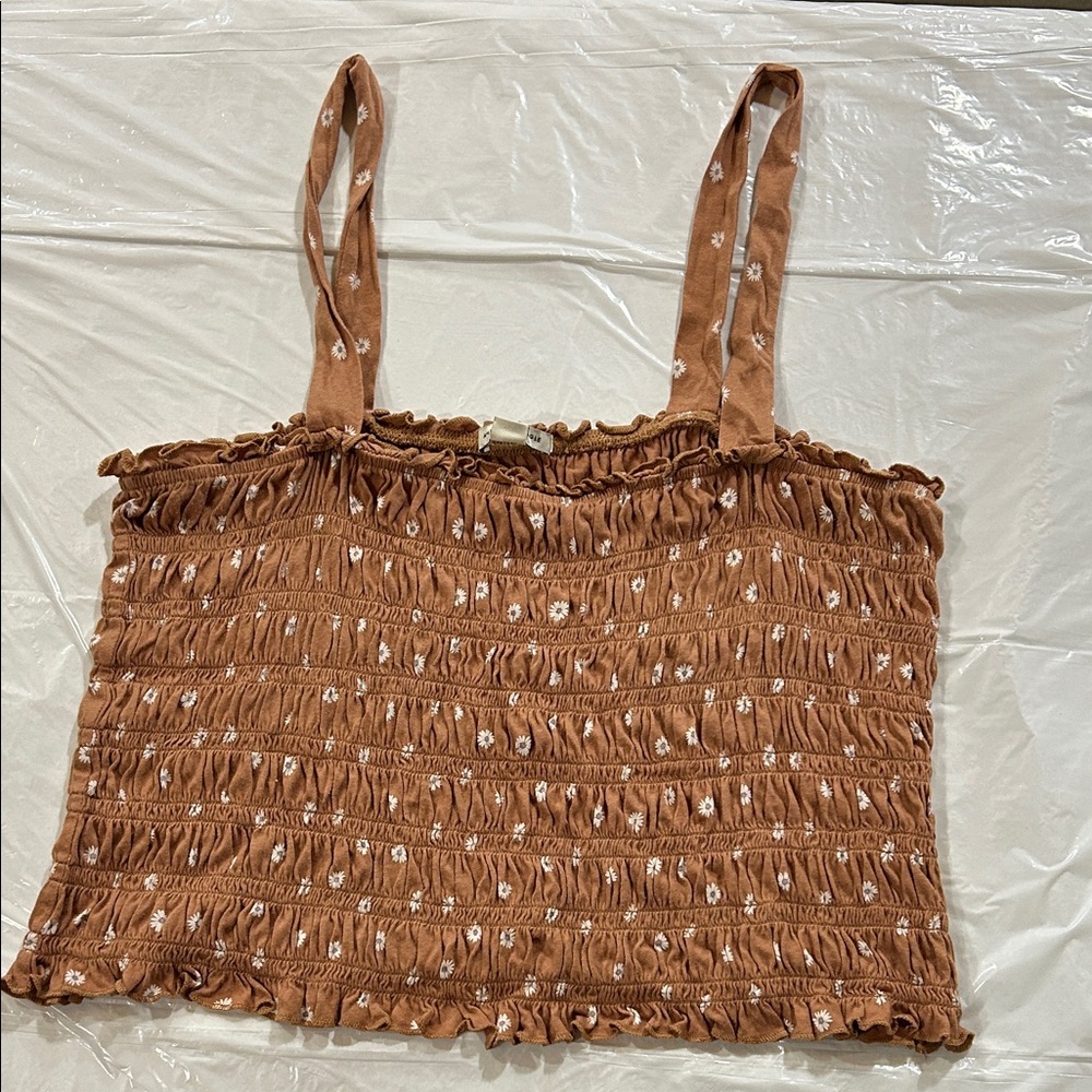 American Eagle Outfitters Rust Floral Smocked Crop Tank